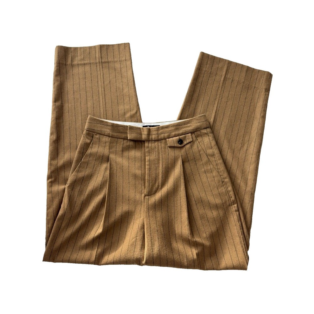 Madewell The High Rise Rosedale Straight Pant Womens 2 Brown Pinstripe Pleated 2 - Picture 6 of 16